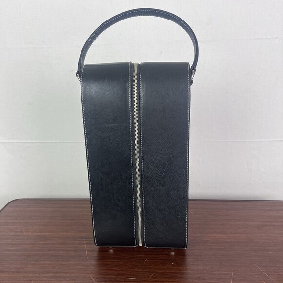 VTG Fossil Leather 2 Bottles Wine Travel Bag Case Leather Purse Handle Zipper - Picture 1 of 8